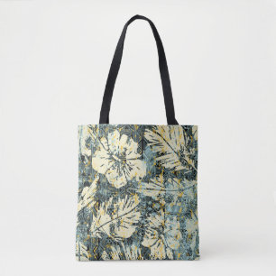 Tote Bag tissu d'hibiscus de style hawaïen avec dos tribal