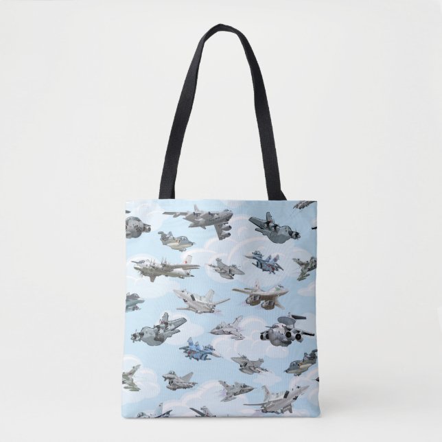 Tote Bag Tissu motif des avions de guerre de dessin (Devant)