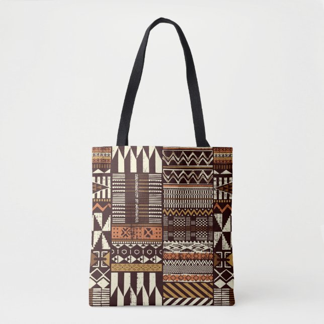 Tote Bag Tissu tribal africain patchwork abstrait vin (Devant)