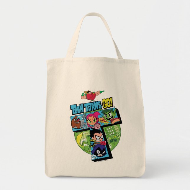 Tote Bag Titans Ados, allez ! | Collage de la tour Titans (Devant)