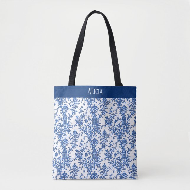 Tote Bag Toile à fleurs bleue (Devant)