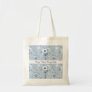 Tote Bag Toile bleue de chinoiserie florale avec texte pers