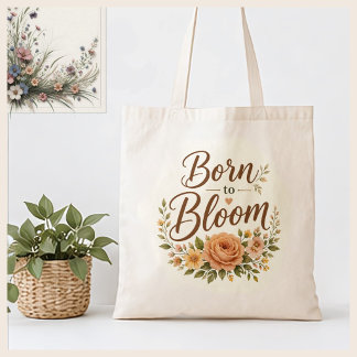 Tote Bag Toile Canvas Graphique Floral Boho Né pour S'épano