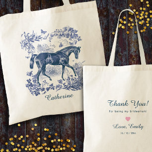 Tote Bag Toile de campagne élégante et vintage cheval bleu