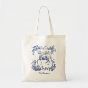 Tote Bag Toile de campagne élégante vintage cheval bleu