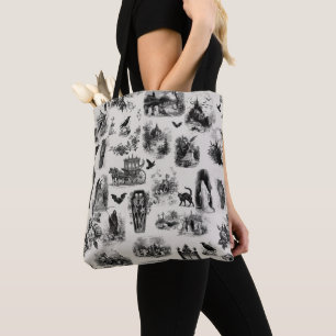 Tote Bag Toile de Jouy Halloween Fantôme Squelette Goule