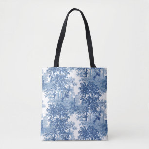 Tote Bag Toile de paysage bleu vintage avec Urnes et Colonn
