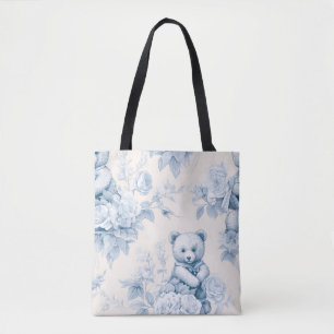 Tote Bag Toile et ours floraux français