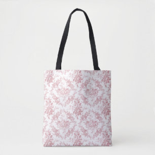 Tote Bag Toile floral rose et blanc gravé élégant