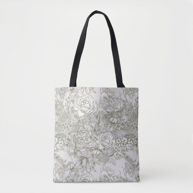 Tote Bag Toile Florale Grise Élégante (Devant)