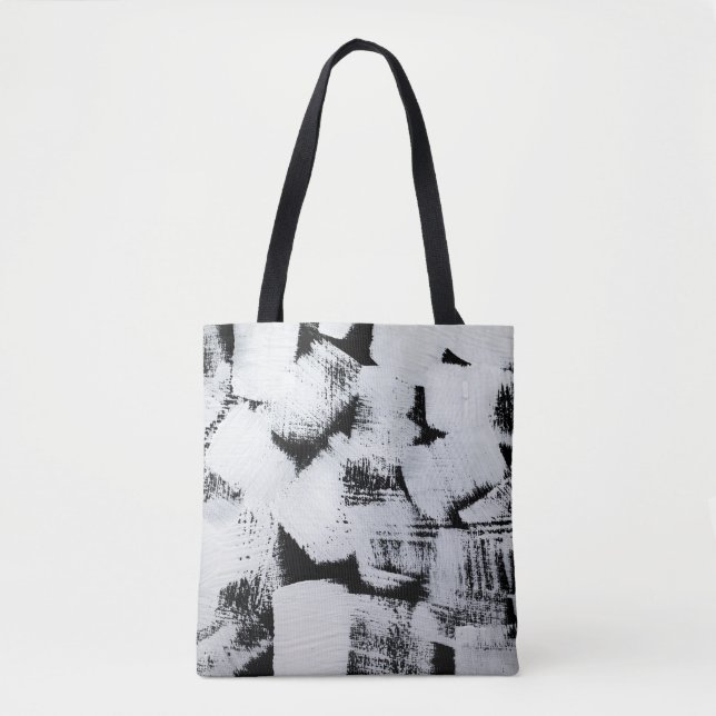 Tote Bag Toile peinte en noir blanc, abstraite. (Devant)
