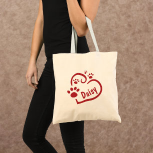 Tote Bag Toile personnalisée avec empreintes de cœur rouge