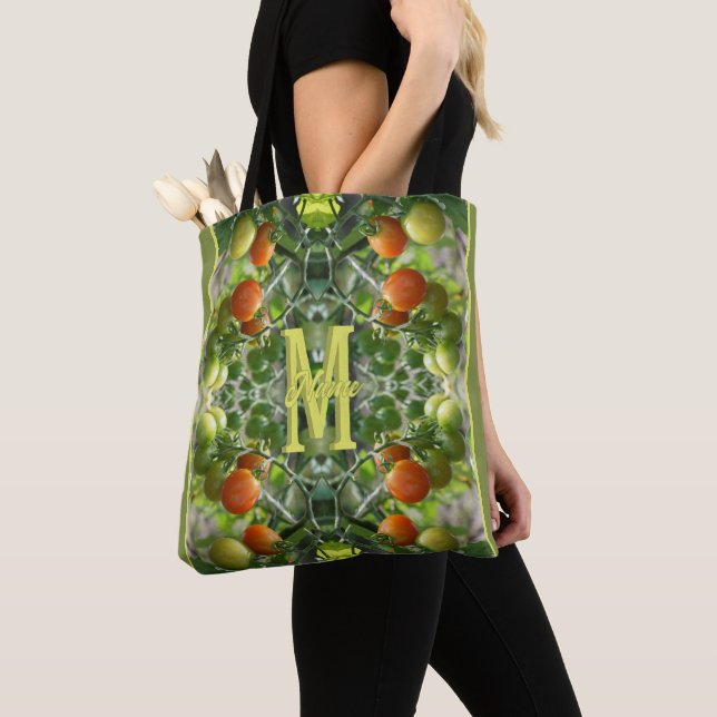 Tote Bag Tomates Cerises à Monogramme Personnalisé Initial  (De près)