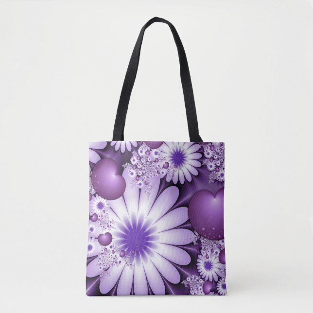 Tote Bag Tomber dans l'amour Fleurs Abstraites et Coeurs Fr (Devant)