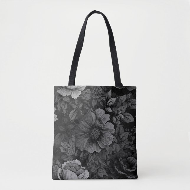 Tote Bag Tons de gris floral (Devant)