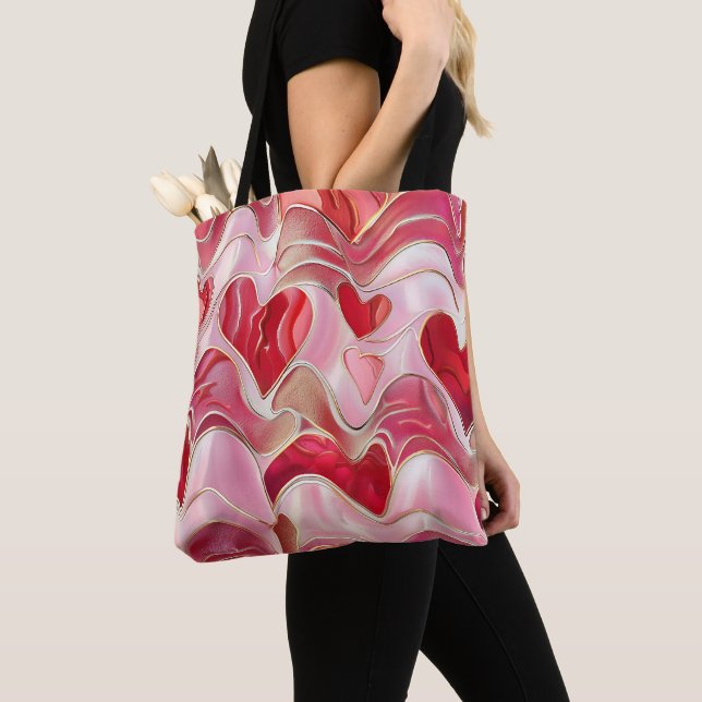 TOTE BAG TONS ROSE & OR COEURS VALENTIN TOURBILLONNANT  (De près)