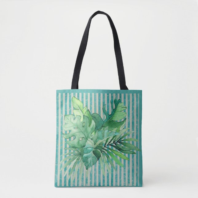 Tote Bag Tons Turquoises verts Feuille tropicaux (Devant)