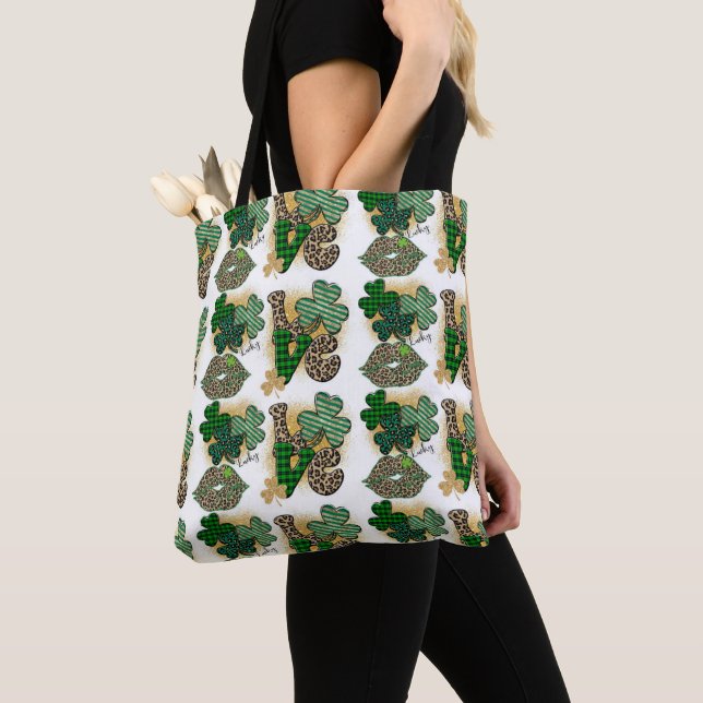 TOTE BAG TONS VERT MODÈLE SHAMROCK IRLANDAIS (De près)
