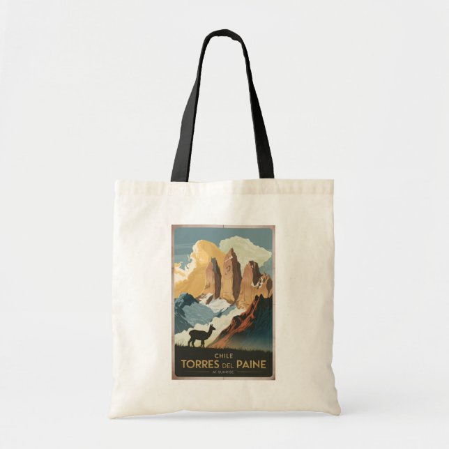 Tote Bag Torres del Paine Chile Illustration Travel Art (Devant)
