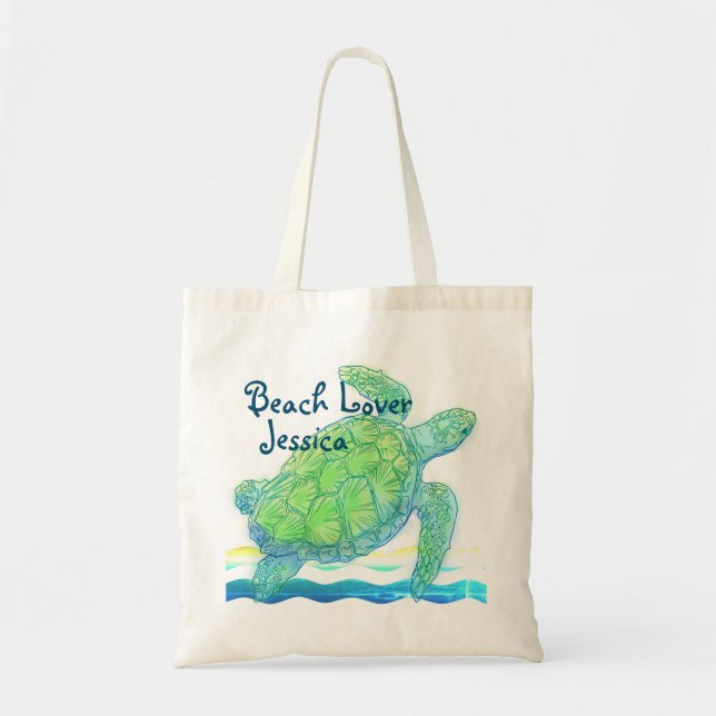 Tote Bag Tortue bleue et verte (Devant)
