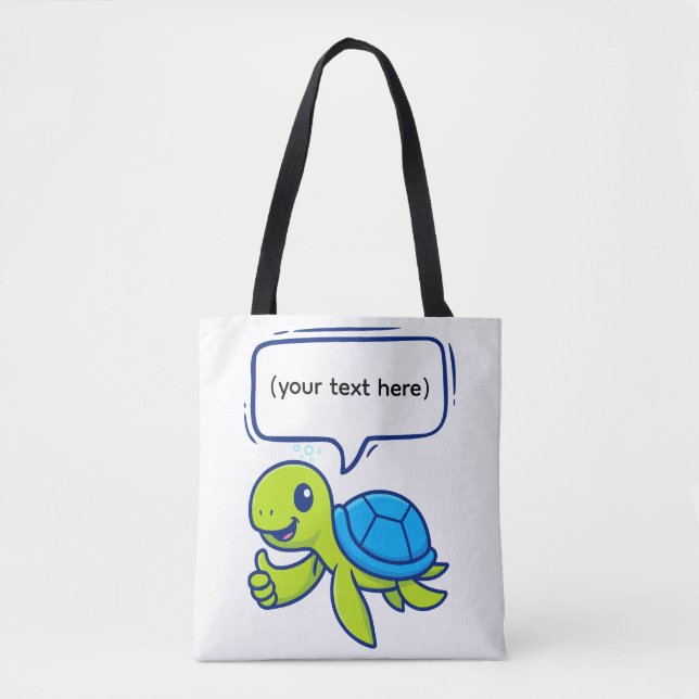 Tote Bag Tortue caricaturale mignonne avec bulle vocale (Devant)