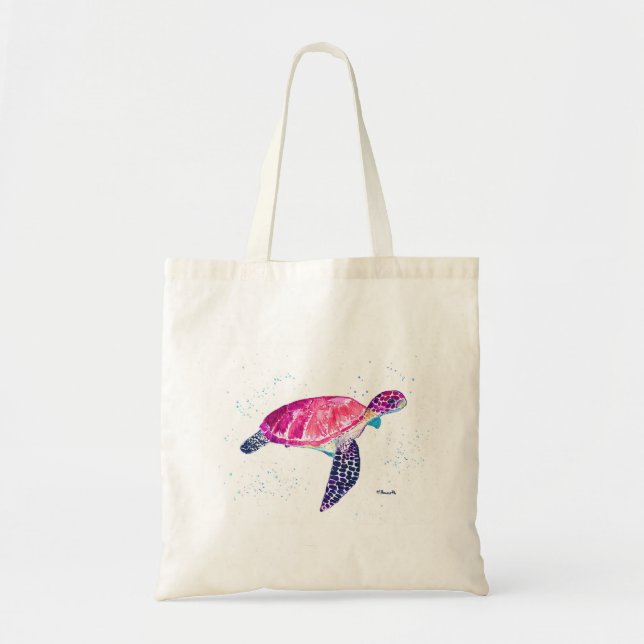 Tote Bag Tortue de mer aquarelle océan hawaïen tropical (Devant)