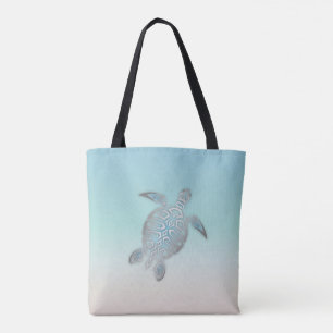 Tote Bag Tortue de mer argentée Style plage Turquoise Côtiè