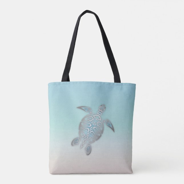Tote Bag Tortue de mer argentée Style plage Turquoise Côtiè (Dos)