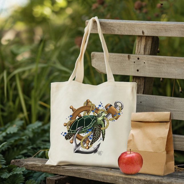 Tote Bag Tortue de mer bleu vert (Créateur téléchargé)