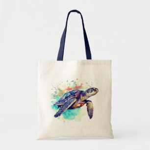Tote Bag Tortue de mer Peinture d'aquarelle de natation