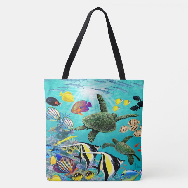 Tote Bag Tortue de mer tropicale hawaïenne de poissons de (Devant)