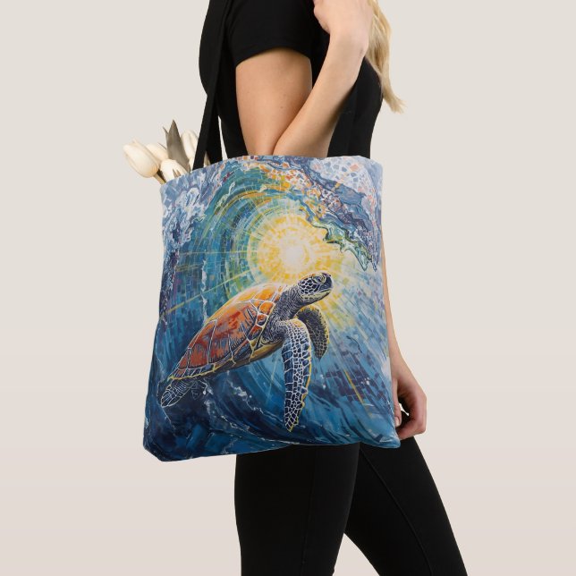 Tote Bag Tortue de mer vitrail (De près)