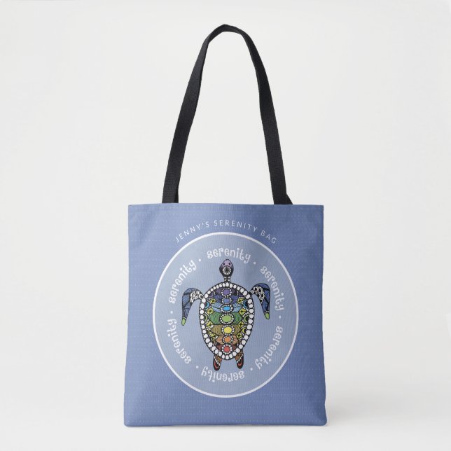 Tote Bag Tortue de sérénité personnalisée Chakras (Devant)
