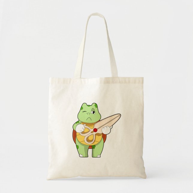 Tote Bag Tortue en coiffeur avec ciseaux (Devant)
