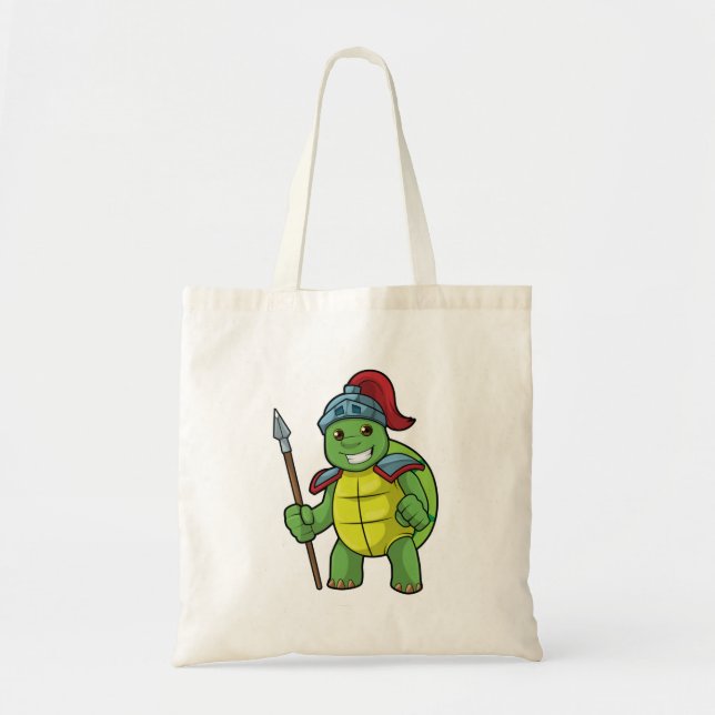 Tote Bag Tortue en guerrier avec Spear & Helmet (Devant)