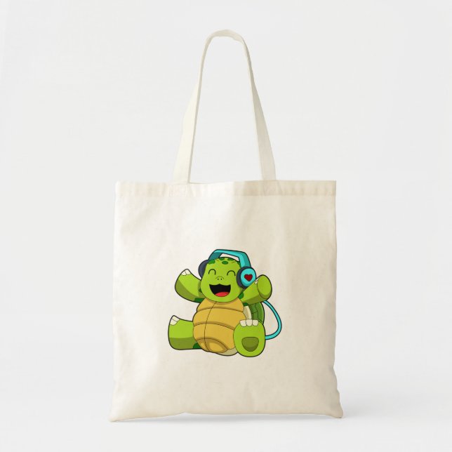 Tote Bag Tortue en musique avec casque (Devant)