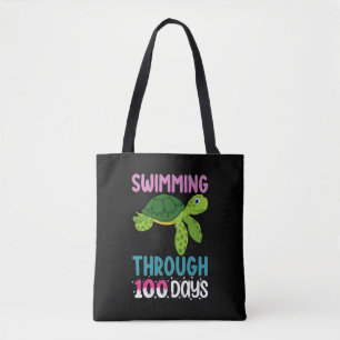 Tote Bag Tortue qui Nage à Travers 100 Jours d'École