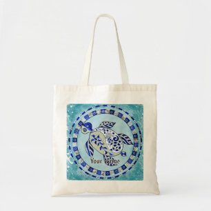 Tote Bag Tortue Tribale Bleue