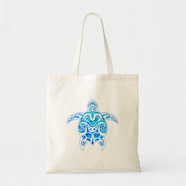 Tote Bag Tortue Tribale Bleue Cool (Devant)