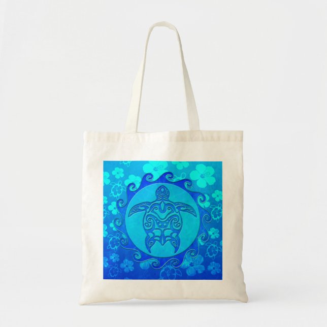 Tote Bag Tortue tribale bleue Sun (Devant)