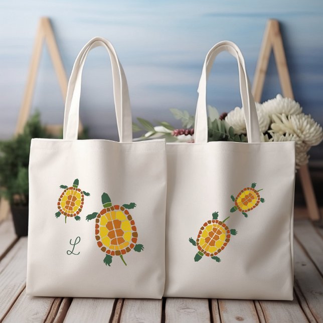 Tote Bag Tortues de jardin dessinées à la main initiale per (Créateur téléchargé)