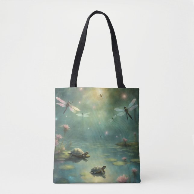 Tote Bag Tortues libellules sur nénuphars sur l'étang (Devant)