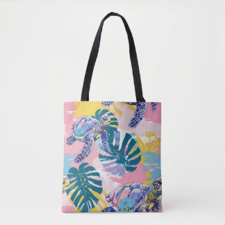 Tote Bag Tortues marines Feuilles tropicaux Fourre-tout