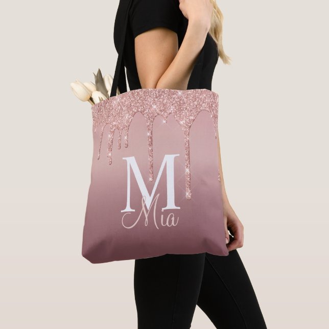 Tote Bag Tot personnalisé Rose tendance Parties scintillant (De près)