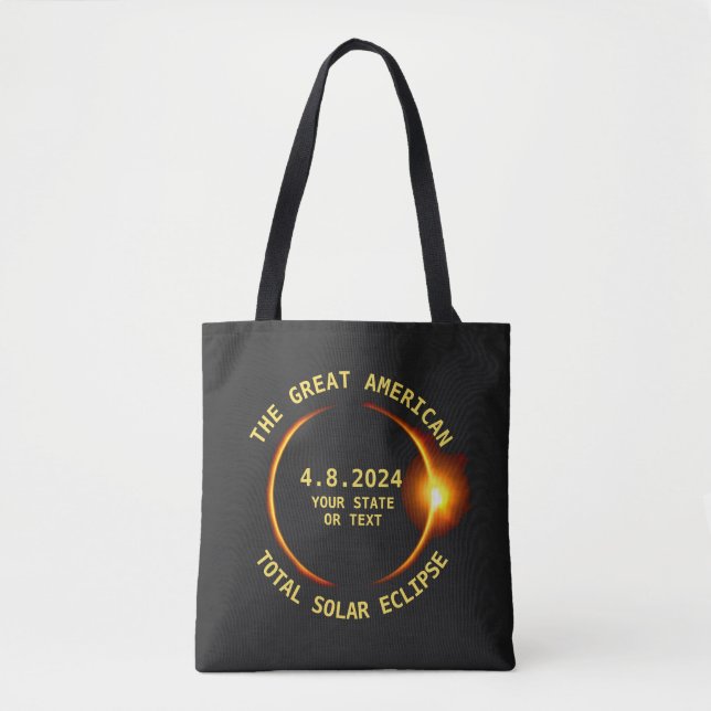 Tote Bag Total Solaire Eclipse 4.8.2024 USA Custom Text (Devant)
