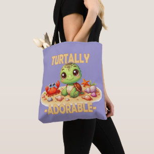 Tote Bag Totalement adorable dessin animé de bébé tortue mi