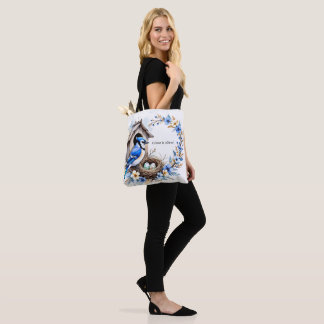 Tote Bag Tote Geai bleu sur nichoir – Illustration florale