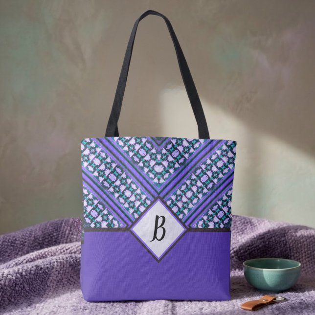 Tote Bag Totem abstrait sarcelle, violet et noir inspiré de (Créateur téléchargé)