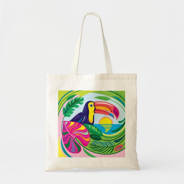 Tote Bag Toucan et feuilles tropicales (Devant)