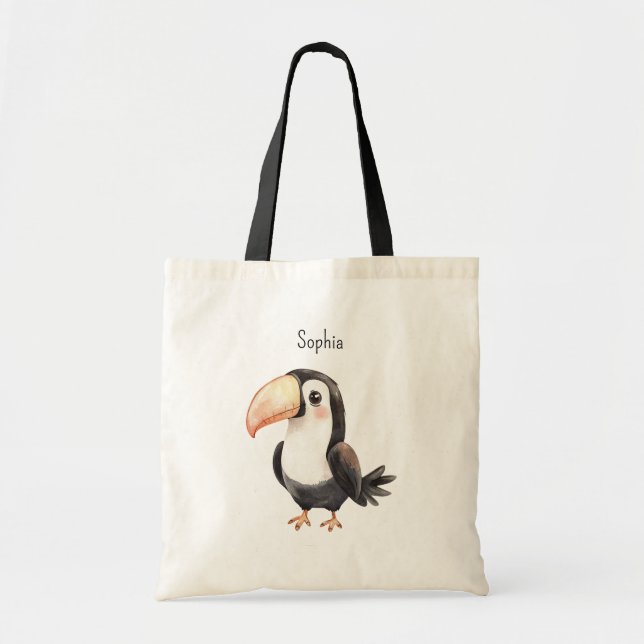 Tote Bag Toucan noir oiseau flamant rose (Devant)